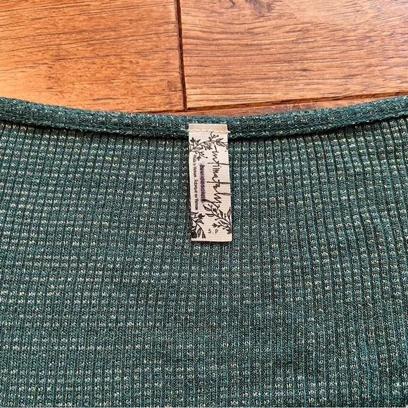 Free People Intimately Free Say When Green and Metallic Long Sleeve Top, S - Picture 12 of 13